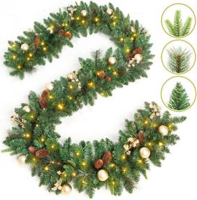 img 4 attached to 🎄 9 FT Battery Operated Prelit Christmas Garland: Festive Xmas Greenery with Pine Cones, Timer, and 50 Warm Lights for Indoor and Outdoor Holiday Decoration