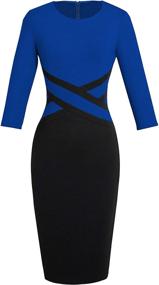 img 3 attached to HOMEYEE Women's Colorblock Sheath Pencil Church Dress B463, with 3/4 Sleeves