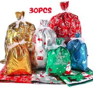 🎁 праздничные фольгированные пакеты для подарков с атласной лентой, 30 штук рождественских упаковок "милар" - мешочки для упаковки подарков на рождество - большие, средние и маленькие размеры. логотип