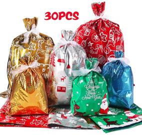 img 4 attached to 🎁 Holiday Foil Gift Bags with Ribbon Tie, 30pcs Christmas Mylar Goody Bags - Gift Wrapping Sacks Pouches for Xmas Presents Party Favor - Large Medium Small Sizes