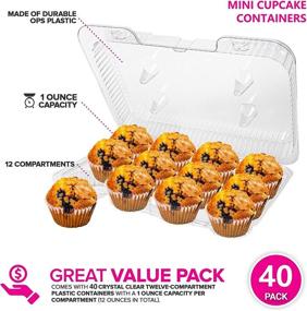 img 3 attached to 🧁 40-Count Mini Cupcake Containers - Plastic 12-Compartment Mini Cupcake Storage - Disposable Trays for Small Cupcakes & Muffins - Hinged Lock Clamshell