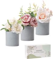 sarosora artificial flowers in pots rose & peony arrangement: perfect indoor wedding decor or living room gift - 6 inch set of 3 (round) logo