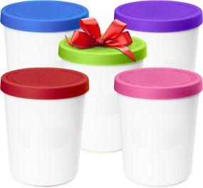 img 4 attached to 🍨 SUMO Ice Cream Containers: Reusable 1 Quart Tubs with Erasable Labels and Lids - 5 Multicolored Pint Storage Containers for Homemade Ice Cream