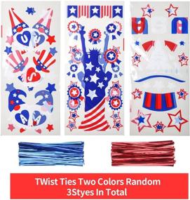 img 1 attached to DERAYEE 4th of July Cellophane Gift Bags, 150Pcs Patriotic Cello Candy Goodie Bags for Independence-Day Party Decorations with 180Pcs Twist Tie