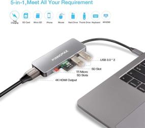 img 3 attached to USB C Hub Adapter - 5-in-1 with 4K HDMI, 2 USB 3.0 Ports, SD+Micro SD Card Reader - Compatible with MacBook Pro 2019/2018, iPad Pro, MacBook Air 2019/2018, and Other USB-C Devices - Gray