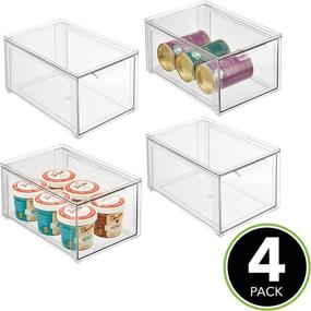 img 3 attached to 🗃️ mDesign Stackable Plastic Kitchen Organizer with Drawer - Food Storage Bin, Container for Cabinet, Pantry, Fridge Organization - Cereal, Jar, Lumiere Collection - 4 Pack, Clear