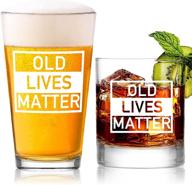 🥃 vivimee old lives matter: hilarious retirement & birthday gifts for dad, grandpa, or senior citizens - set of 2 beer glasses & whiskey scotch glasses logo