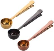 ☕️ 2-in-1 stainless steel coffee scoop with clip – 1 tbsp ground measuring spoon and bag clip combo for coffee and tea (set of 3, black+gold+rose gold) logo