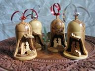 🌿 authentic olive wood bell christmas ornaments set of 4 - imported from bethlehem by holy land логотип