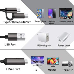 img 1 attached to 🔌 High Definition 2-in-1 USB C/Micro USB Android Phone to TV HDMI Cable - Charge & Mirror to HDTV: Compatible with All Android Smartphones & Tablets - 6.6ft Length
