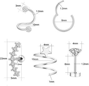 img 3 attached to 316L Stainless Steel CZ Stud Earrings for Ear Helix, Conch, and Cartilage Piercings - Curve Seven Stud