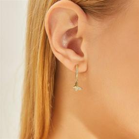 img 2 attached to 🌟 SPRAPR Gold Dainty Dangle Hoop Earrings - 18K Gold Plated, Small Cute Ball Star Moon Evil Eye Cross Lock Lightning Spike Huggie Earrings for Women Girls