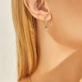 img 1 attached to 🌟 SPRAPR Gold Dainty Dangle Hoop Earrings - 18K Gold Plated, Small Cute Ball Star Moon Evil Eye Cross Lock Lightning Spike Huggie Earrings for Women Girls