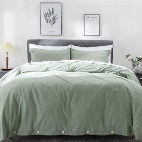 img 2 attached to 🛏️ Green Queen Size Duvet Cover Set - 3 Piece, 100% Washed Cotton, Luxury Breathable and Durable Bedding Set with Button Closure - No Comforter Included