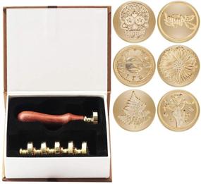 img 3 attached to 🔥 Wax Seal Stamp 6 Piece Set with Copper Seals and Wooden Hilt - Vintage Retro Classical Initial Seal Wax Stamp Kit (Skull+Angel+Lucky Tree+Chrysanthemum+Planet+Sign Language)