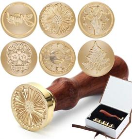 img 4 attached to 🔥 Wax Seal Stamp 6 Piece Set with Copper Seals and Wooden Hilt - Vintage Retro Classical Initial Seal Wax Stamp Kit (Skull+Angel+Lucky Tree+Chrysanthemum+Planet+Sign Language)