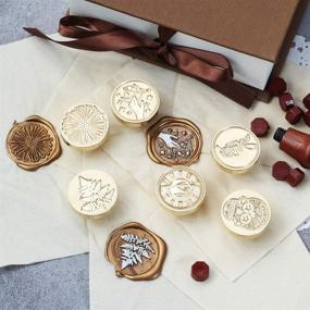 img 2 attached to 🔥 Wax Seal Stamp 6 Piece Set with Copper Seals and Wooden Hilt - Vintage Retro Classical Initial Seal Wax Stamp Kit (Skull+Angel+Lucky Tree+Chrysanthemum+Planet+Sign Language)