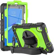 📱 herize green rubber case with screen protector for lenovo tab m8 8.0 inch - heavy duty full-body protection with rotating stand, hand strap, and shoulder strap logo