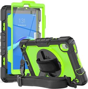 img 4 attached to 📱 Herize Green Rubber Case with Screen Protector for Lenovo Tab M8 8.0 inch - Heavy Duty Full-Body Protection with Rotating Stand, Hand Strap, and Shoulder Strap