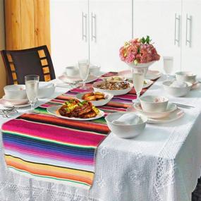 img 1 attached to 🌈 Fowecelt Mexican Serape Table Runner: Vibrant 14x84 Inch Fringe Cotton Handwoven Décor for Mexican Party, Wedding, Outdoor Dining & Picnics