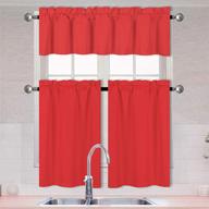 premium set of 3 solid color kitchen curtains - tier and valance - rod pocket design - microfiber fabric - 100% sunlight blocking drapes - window treatment - ideal for light control - red логотип