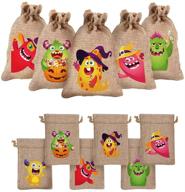 🎃 halloween burlap gift bags 24-pack with drawstrings for party favor treats and candy logo