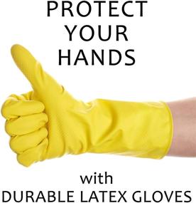 img 2 attached to 🧤 SteadMax Professional Natural Rubber Latex Dishwashing Gloves – 3 Pack Yellow Cleaning Gloves, Large Size – Reusable Kitchen Dishwasher Gloves (3 Pairs)