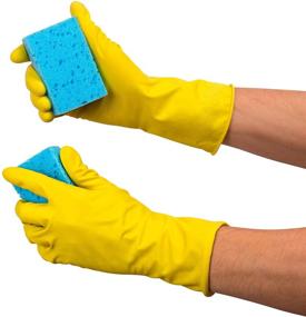 img 1 attached to 🧤 SteadMax Professional Natural Rubber Latex Dishwashing Gloves – 3 Pack Yellow Cleaning Gloves, Large Size – Reusable Kitchen Dishwasher Gloves (3 Pairs)