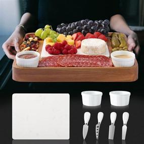 img 2 attached to 🧀 ABELL Cheese Board and Knife Sets: Elegant Acacia Charcuterie Serving Tray with Double-Sided Marble Slab for Memorable Housewarming Parties, Thanksgiving Celebrations, Unforgettable Birthdays, and Perfect Wedding Gifts