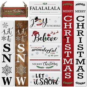 img 4 attached to 🎄 Set of 11 Reusable Christmas Stencils for Wood Painting - Vertical Porch Sign Stencils with Merry Christmas & Let it Snow Designs. Includes Falalala, Believe, Let it Snow, Joy to The World Stencil for DIY Crafts