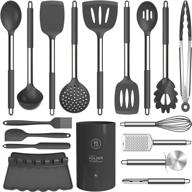 premium silicone cooking utensils set - heat resistant stainless steel gray tools for nonstick cookware | dishwasher safe | turner, tongs, spatula, spoon, brush, whisk logo