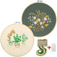 complete embroidery starter kit: patterns, cloth, hoop, color threads - plants and flowers design logo