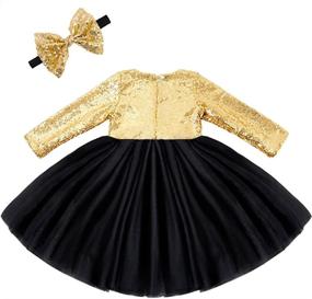 img 3 attached to 👗 Stylish Cilucu Flower Girl Sequin Party Dress with Long Sleeve - Rose Gold/Offwhite - Perfect for Proms and Cocktail Parties