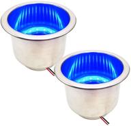 stainless steel cup drink holder insert for marine boat rv camper with drain & led (2pcs blue, 15led) логотип