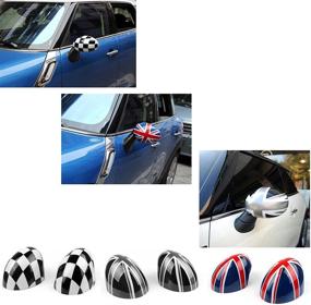 img 1 attached to 🔍 Topteng Checkered Mirror Caps for MINI Cooper R55 R56 R57 Power Fold Mirrors - Compatible With Auto Powerfolding Models (See Description for Fitment)