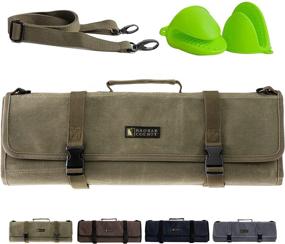 img 4 attached to BAOBAB COUNTY Chef Knife Roll Bag - 11 Slot Premium Waxed Canvas Case for Carving Knives, Cleaver, Chef Tools - Army Green with Oven Mitts