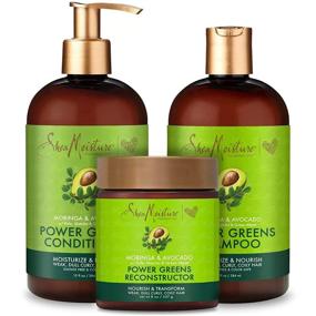 img 4 attached to SheaMoisture Power Greens Moringa and Avocado Shampoo, Conditioner, and Reconstructor for Curly Hair - Dry Hair Moisturizing Formula