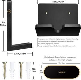 img 2 attached to 🛹 BeneBliss Skateboard Wall Mount, Bamboo Longboard Hanger Rack, Electric & e-Boards Holder, Black Wooden Wall Shelf for Boards, Skateboards Storage Mounts & Deck Display (Board Not Included)