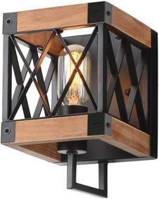 img 4 attached to 🏚️ Eumyviv Rustic Wood Wall Lamp – Industrial Cage Sconce for Vintage Edison Lighting in Log Cabin Theme