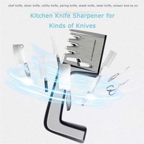 img 3 attached to 🔪 Enhanced 4 in 1 Kitchen Knife Sharpener: Professional Manual Sharpening Tool for Sharp Knives and Scissors - Easy-to-Use Handle, Non-Slip Base (Silver)