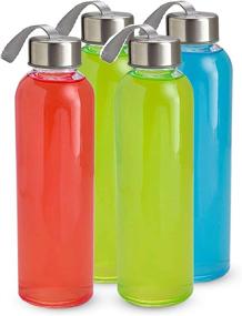 img 3 attached to 🍶 Pack of 4 Kitchen Lux 18oz Glass Water Bottles - Protective Sleeves, Airtight Lids, Carrying Loops - Lead, PVC, and BPA Free Eco-Friendly Drinkware - Ideal for Water, Milk, Smoothies, Juice, and More