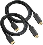 6ft 2-pack displayport to hdmi cable, male to male gold-plated braided cord for fhd video and audio – compatible with dell, hp, insignia, samsung, and more логотип