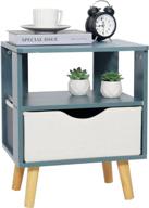 🔵 lita end side table nightstand with storage drawer - fashionable modern assemble storage cabinet for bedroom bedside - sturdy wooden legs - ideal for living room & bedroom furniture - blue logo