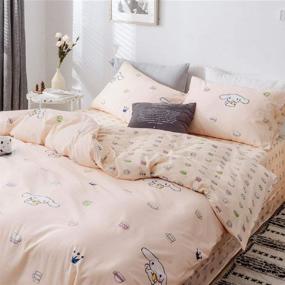 img 2 attached to 🛏️ Quirky Cinnamoroll Bedding Set for Kids & Teens | Queen Size Duvet Cover, Pillow Shams | Adorable Animal Dogs Print on Comforter Cover | Reversible Pink Design | Cotton Material