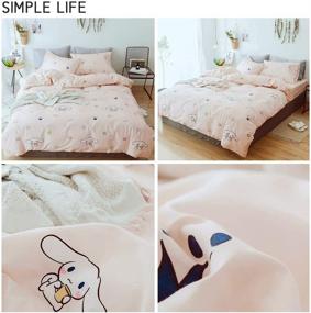 img 1 attached to 🛏️ Quirky Cinnamoroll Bedding Set for Kids & Teens | Queen Size Duvet Cover, Pillow Shams | Adorable Animal Dogs Print on Comforter Cover | Reversible Pink Design | Cotton Material