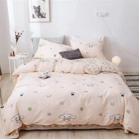 img 4 attached to 🛏️ Quirky Cinnamoroll Bedding Set for Kids & Teens | Queen Size Duvet Cover, Pillow Shams | Adorable Animal Dogs Print on Comforter Cover | Reversible Pink Design | Cotton Material