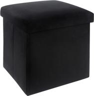 stylish and practical velvet folding storage ottomans bench: small footstool with foam seat support, organize and rest in style – 220ibs capacity, foldable ottoman for living room or vanity area 12” (black) logo