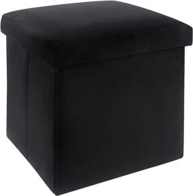 img 4 attached to Stylish and Practical Velvet Folding Storage Ottomans Bench: Small Footstool with Foam Seat Support, Organize and Rest in Style – 220Ibs Capacity, Foldable Ottoman for Living Room or Vanity Area 12” (Black)