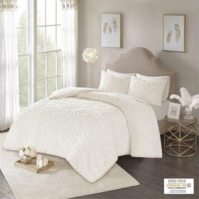 img 2 attached to 🌸 Madison Park Laetitia Comforter Set - Bohemian Medallion Chenille, Shabby Chic Style - King/California King Size - All Season Down Alternative - Floral Off White