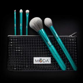 img 3 attached to 💄 MODA Full Size Crackle 6pc Makeup Brush Set with Pouch - Multi-Purpose Powder, Contour, Eye Shader, Smoky Eye, Angle Liner Brushes in Emerald